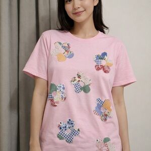 Pink T-Shirt with Floral Patchwork Design